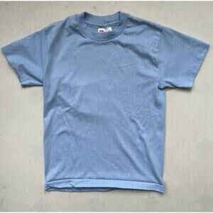 Vintage Single Stitch T Shirt Blue Plain Basics Short Sleeve Youth Medium 10 USA